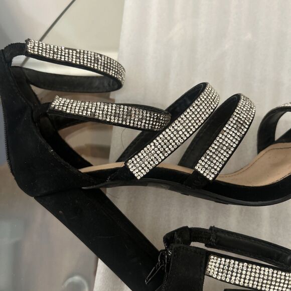 Bamboo Black Rhinestone Ankle Strap Heels Sz 10 READ Damage - Picture 7 of 10